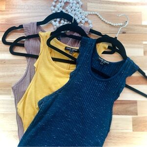 DAVID LERNER | S | Bridgette Knit Mustard Gold High Neck Ruffle Linen Blend Tank